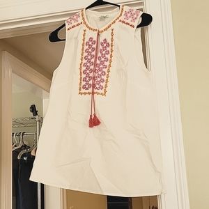NWT J.Crew Embroidered Boho Tank Top Size 2 White Tassel Blouse